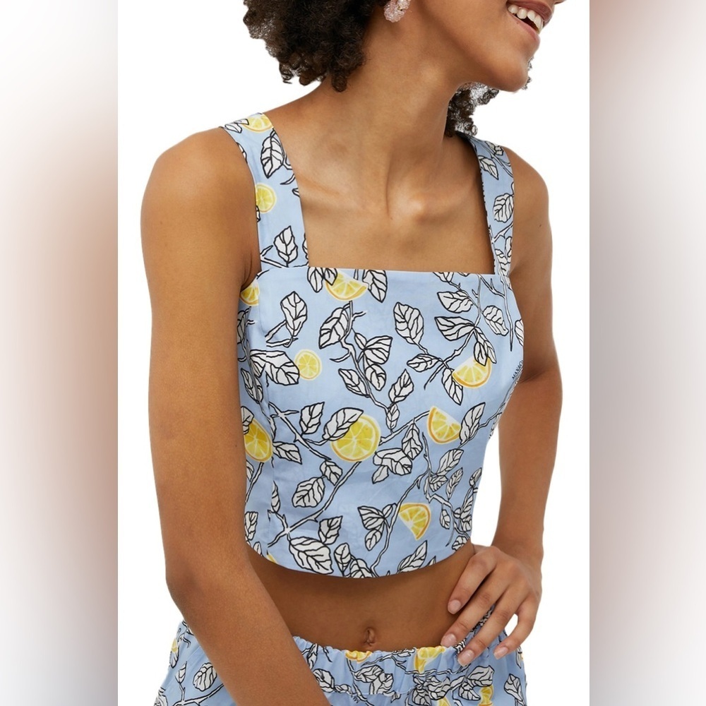 NWT‎ Max&Co Lemon Printed Back Tie Crop Top Size 6